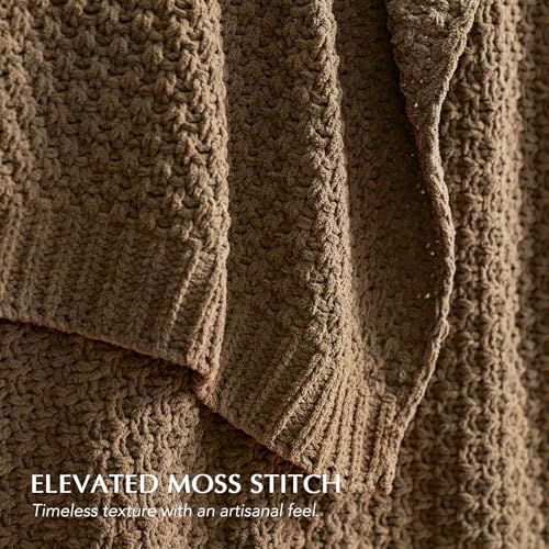HOME Chunky Chenille Knit Throw Blanket (Camel Brown / 50" X 60")