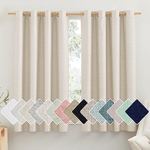 100% Absolutely Blackout Linen Curtains with Thermal Insulated White Liner (52"W x 48"L (Pack of 2) / Beige)