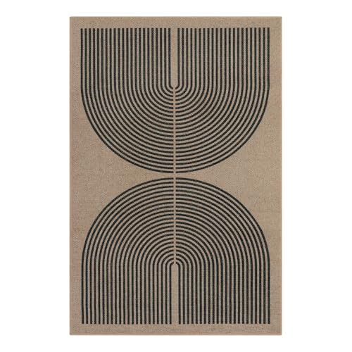 Modern Rainbow Easy Jute Outdoor Rug 4x6 (4' x 6' (Rectangular) / Nature/Black Rainbow)