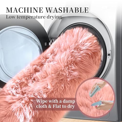 Pink Faux Sheepskin Fluffy Fur Rugs for Bedroom Machine Washable Fuzzy Area Rugs for Living Room Runner Rugs for Hallway 2x6 (2' x 6' (Runner) / Pink)