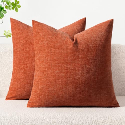 Soft Chenille Fall Throw Pillow Covers Rust 20x20 Inch Pack of 2 (20" x 20" (Pack of 2) / Rust)