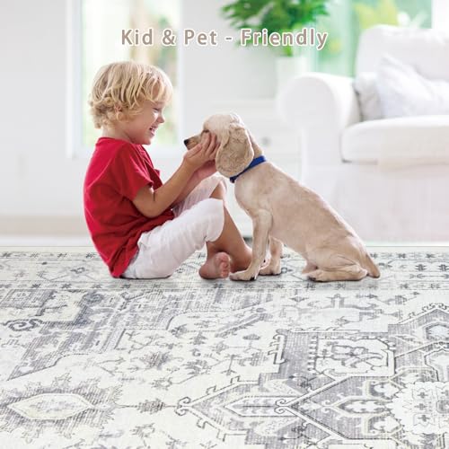 8x10 Washable Area Rugs for Living Room (8' x 10' (Rectangular) / Grey-cream-ivory)