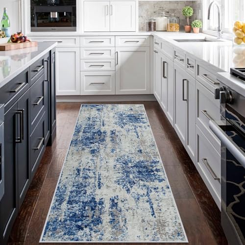 Runner Rugs for Hallways Kitchen 2.6x8 Non Slip Washable Blue Grey White (Blue Grey/White / 2'6" x 8' (Rectangular))