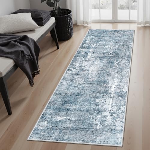 Abstratc Runner Rug 2x6 Washable Kitchen Hallway Runners Blue (Blue/Grey / 2' x 6' (Runner))