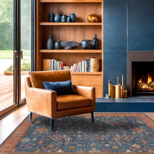 Washable Kitchen Rugs (3' x 6' (Rectangular) / Blue / Terracotta)