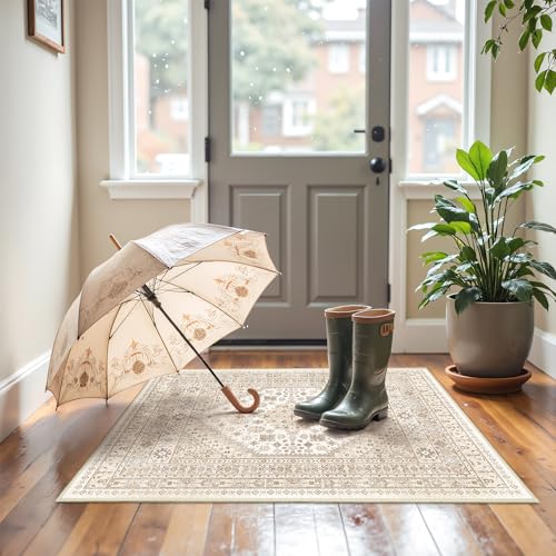 2x3 Entryway Rug Washable Rug Runner for Kitchen (Cream/Beige / 2' x 3' (Runner))