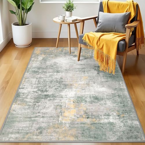 Abstract Area Rug 3x5 Ft Washable Rugs for Entryway Indoor (Light Green/Gray/Orange / 3' x 5' (Rectangular))