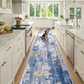 Washable Runner 2'6"x12' Abstract Area Rug for Hallway Blue Gold (Blue/Gold / 2'6" x 12' (Runner))