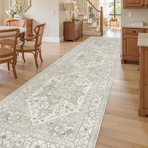 Hallway Runner Rug 3x12 Washable Kitchen Runners 12ft (Beige/Brown / 3' x 12' (Runner))