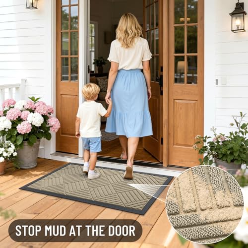 Front Door Mat Outside Entrance 47x23 (47" X 23" / Beige Diamond)