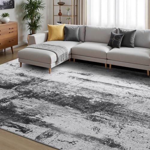 Abstract Area Rug Modern Washable Rug Soft Non Slip Rug Low Pile for Bedroom Living Room Dining Room Slate Grey 4x6 Feet (Slate Grey / 4' x 6' (Rectangular))