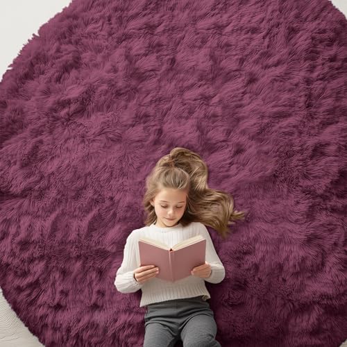 Burgundy Round Rugs for Bedroom (8 Ft Round / Burgundy)