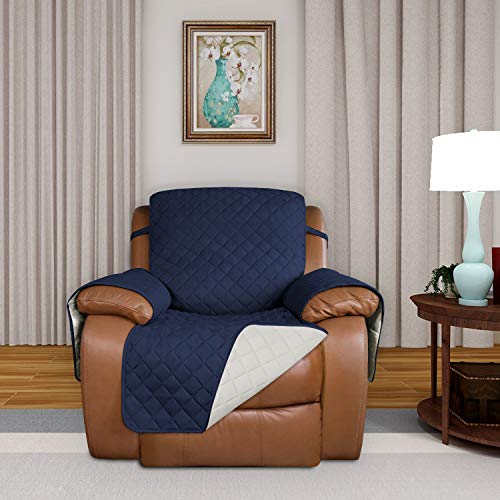 Reversible Recliner Chair Covers Couch Covers for Dogs (Large Recliner / Navy/Ivory)