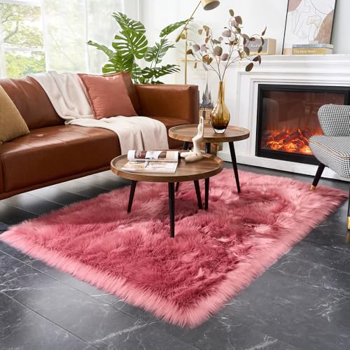 Ultra Soft Fluffy Shaggy Area Rug Faux Fur Rug Chair Cover Seat Pad Fuzzy Area Rug for Bedroom Floor Sofa Living Room (Blushpink / 4' x 6' (Rectangular))