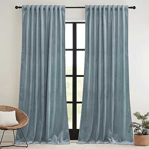 Stone Blue Velvet Curtains 84 inches for Bedroom Living Room (Stone Blue / 52"W x 84"L (Pack of 2))
