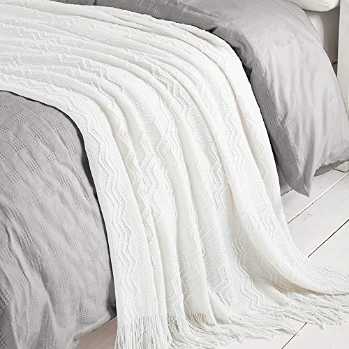 Off White Throw Blanket 60x80Inch Boho Knit Soft Throw Sofa Blanket (Off White / 60"x80")