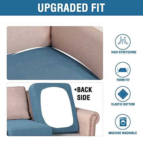 Super Stretch Individual Seat Cushion Covers Sofa Covers Couch Cushion Covers Slipcover Sets Thick Jacquard Textured Twill Fabric (Dusty Blue / 2 Cushion Loveseat)