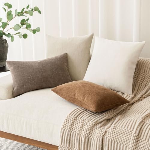 Solid Textured Chenille Throw Pillow Covers 24x24 (24" x 24" (Pack of 2) / Ivory)
