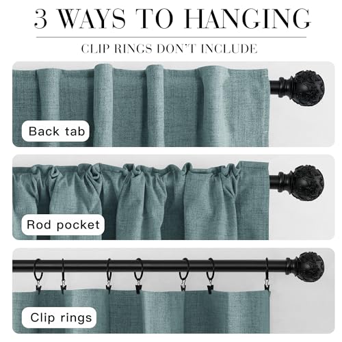 100% Blackout Linen Textured Curtains 96 inches Long (Misty Blue / 52"W x 96"L (Pack of 2))