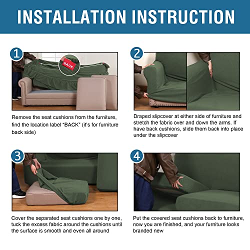 3 Piece Stretch Sofa Covers for 2 Cushion Sofa Couch Covers for Living Room Furniture Cover (Medium-XL / Bronze Green)