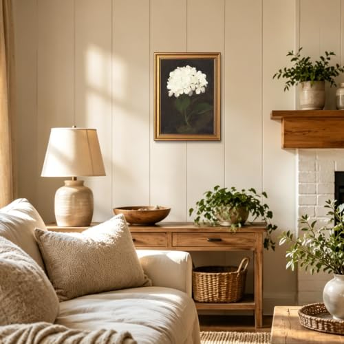 White Hydrangea Vintage Gold Framed Wall Art 12x16 inch (28-White hydrangea / 12x16)