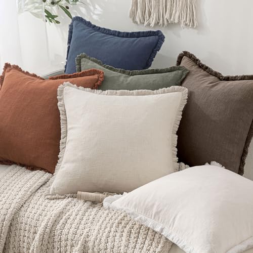 Boho Linen Fringe Decorative Fall Throw Pillow Covers Coffee 20x20 (20" x 20" (Pack of 2) / Coffee)