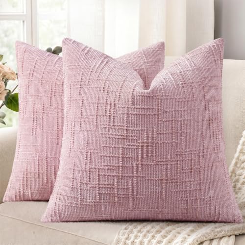 Textured Chenille Throw Pillow Covers 16x16 Set of 2 Blush Pink (Blush Pink / 16" x 16" (Pack of 2))