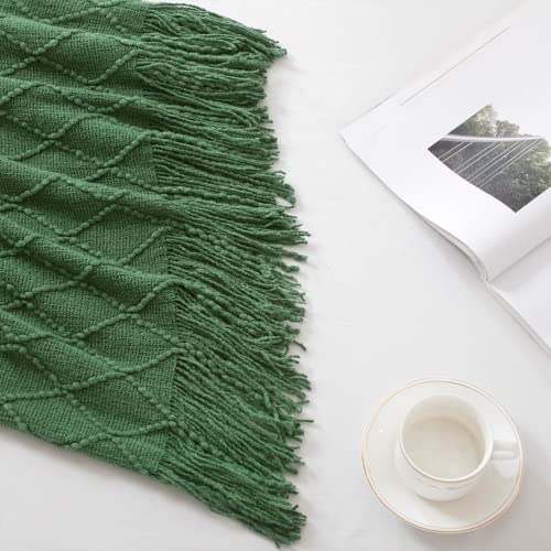 Green Throw Blanket 50x60 Inch Boho Knitted Soft Throw Sofa Blanket (Green / 50"x60")