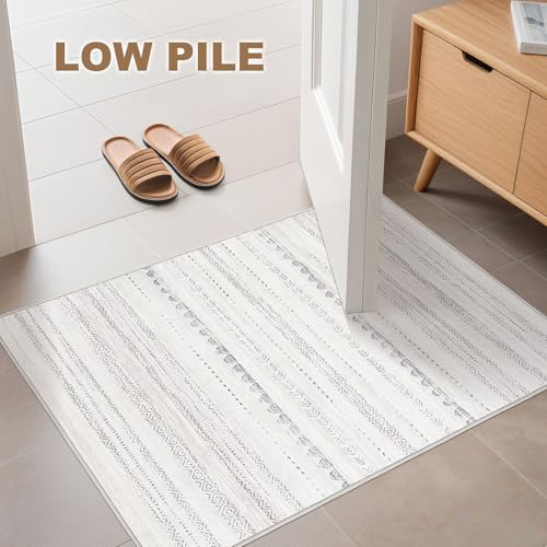 Boho 2x3 Washable Area Rug Non Slip Carpet for Entryway Gray (Boho Grey / 2' X 3' (Rectangular))
