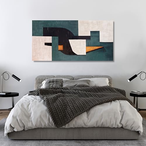 Abstract Wall Art Aesthetic Boho Wall Decor Neutral Abstract Wall Art Blue (48"L x 24"W / Green, white, black)