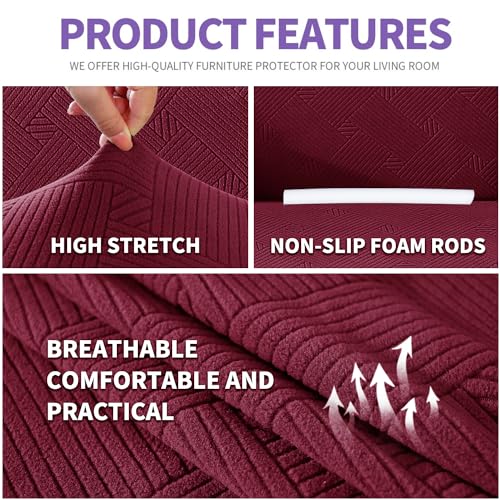 Oversized Super Stretch Couch Cover (- Wine Red / X-Large (92"-115"))