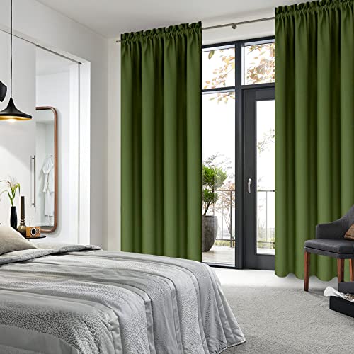 Blackout Curtains for Bedroom 42 x 84 Inch Long Olive Green 2 Panels (Olive Green / 42"W x 84"L (Pack of 2))