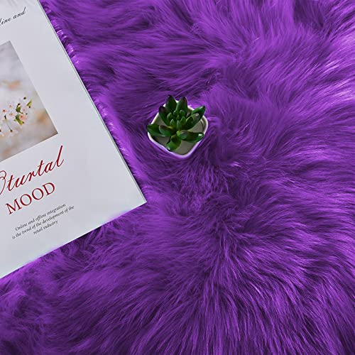 Purple Round Rugs 4ft Faux Fur Fluffy Shag Rug Machine Washable Sheepskin Rugs Shaggy Plush Soft Cute Carpet for Living Room Bedroom (4' (Round) / Purple)