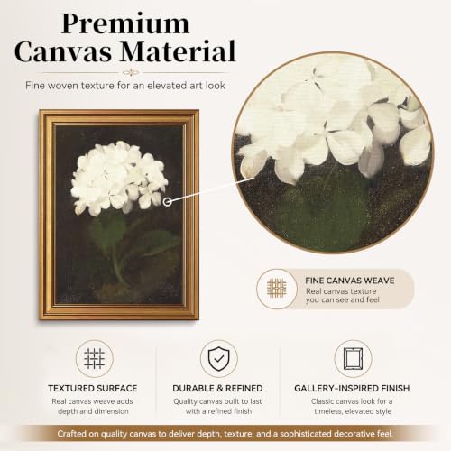 White Hydrangea Vintage Gold Framed Wall Art 12x16 inch (28-White hydrangea / 12x16)