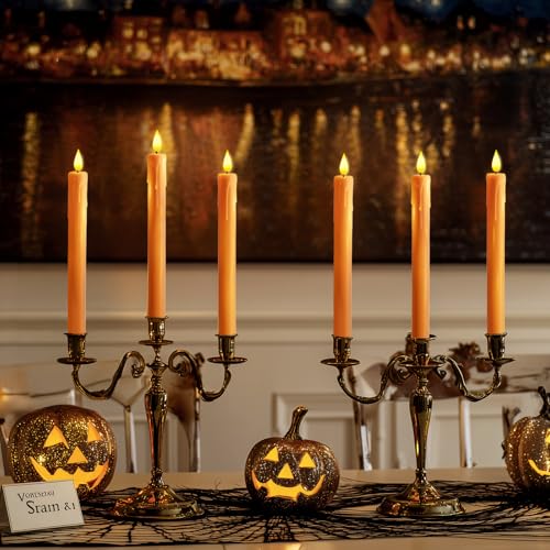 6 Pcs Orange Flameless Taper Candles with Remote (Orange / Pack of 6)
