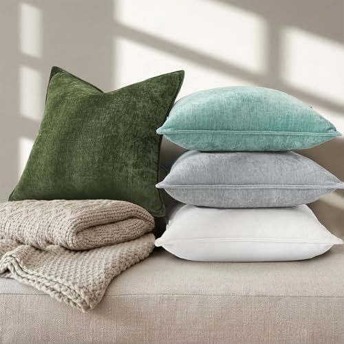 Chenille Moss Green Velvet Throw Pillow Covers 16x16 Set of 2 (Moss Green / 16" x 16" (Pack of 2))