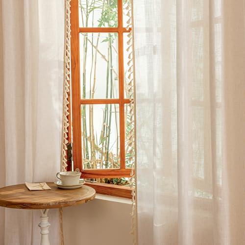90 Inch Boho Cream Semi Sheer Curtains Light Filtering Back Tab Drapes for Living Room Sliding Door & Patio Privacy Protect Farmhouse Country Decor (Z-natrual / 50"W x 90"L (Pack of 2))