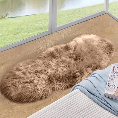 Beige Faux Sheepskin Fluffy Fur Rugs for Bedroom Machine Washable 2x4 Shag Area Rugs for Living Room Office Furry Nursery Rug (2' x 4' (Sheepskin Fur) / Beige)