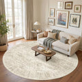 Round Rugs 8ft Living Room Circle Area Rug 8x8 Beige Vintage (Beige / 8' (Round))