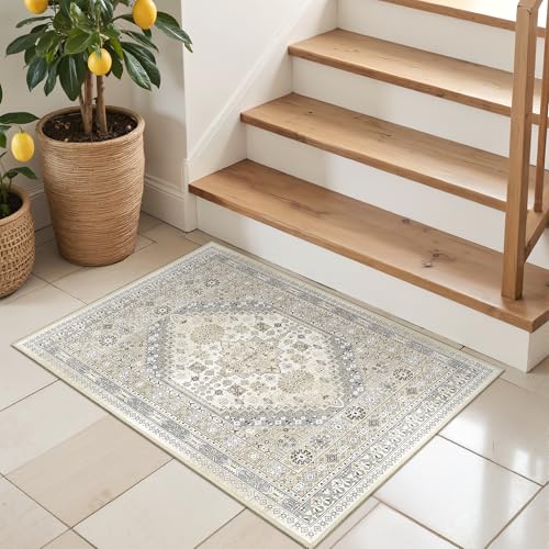 2x3 Entryway Rug Vintage Washable Rug Runner for Kitchen (Beige / 2' x 3' (Runner))