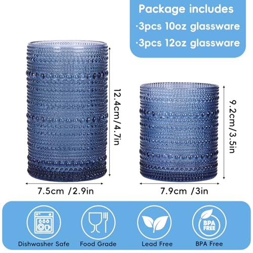 Blue Hobnail Drinking Glasses Set of 6 Vintage Glass Cups (Blue / 6pcs)