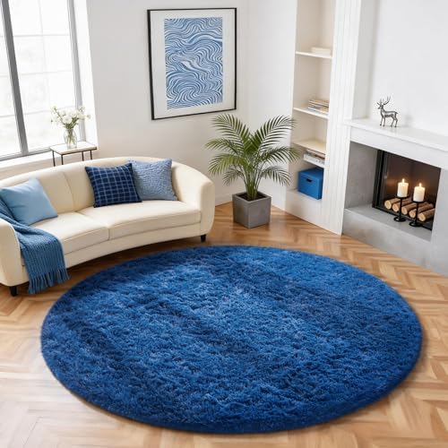Round Rug 6Ft Blue Circle Area Rug (6- Blue / 6' (Round))