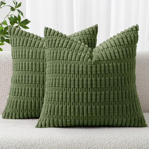 Corduroy Decorative Throw Pillow Covers 18x18 Moss Green Pack of 2 (Moss Green / 18" x 18" (Pack of 2))
