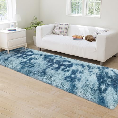 Super Soft Fluffy Living Room Area Rug 2x8 ft Tie (Tie-dyed Blue / 2' x 8' (Runner))