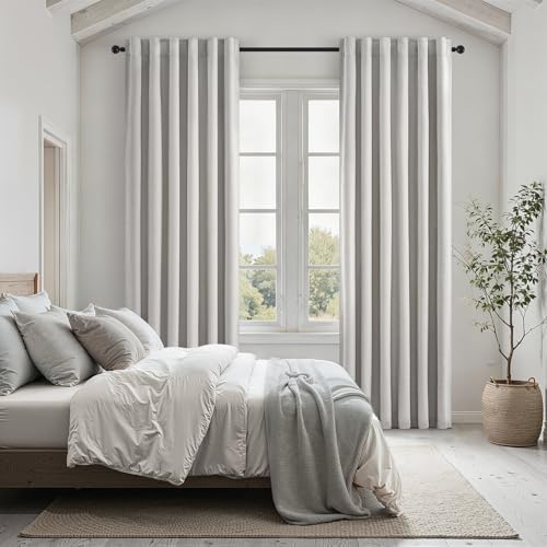 100% Blackout Curtains 96 Inches Long for Bedroom Heavy Thermal Modern Grey Curtains for Living Room Track System Window Treatments Room Darkening Drapes 8 Ft (Grey Beige / 40"W x 96"L (Pack of 2))