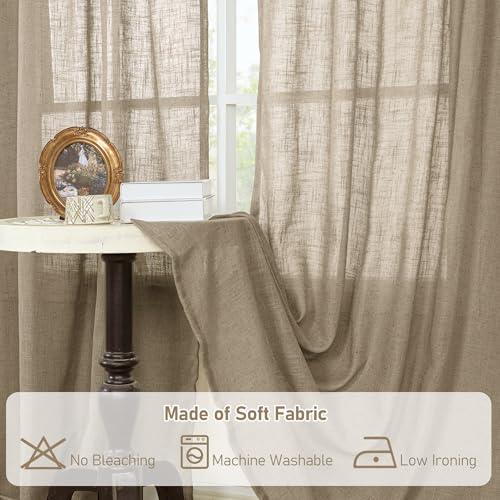 95 Inches Long Linen Curtains for Living Room (Taupe / 52"W x 95"L (Pack of 2))