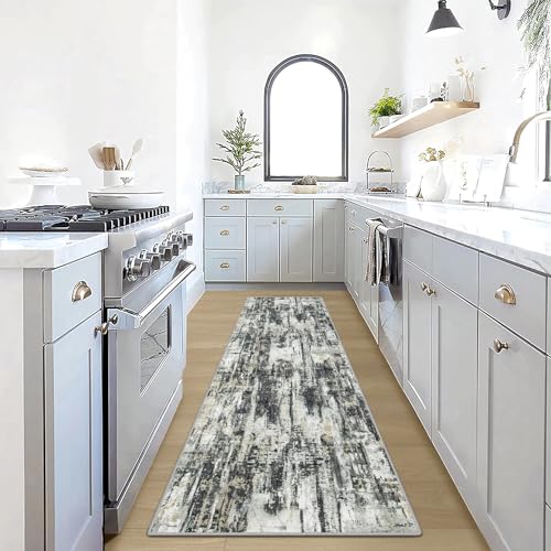 2'6''x8' Runner Rugs Washable Rug (Black Grey/Gold / 2'6" x 8' (Runner))