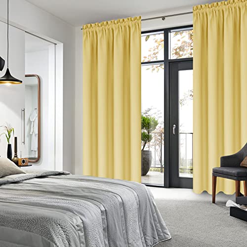 Blackout Curtains for Bedroom Living Room 42 x 45 Inch Long 2 Panels (Light Yellow / 42"W x 45"L (Pack of 2))