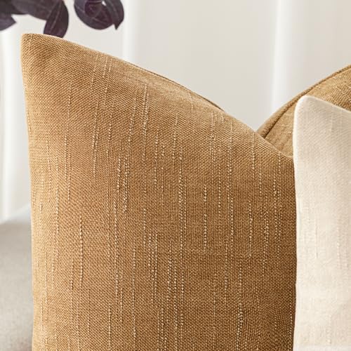 Solid Textured Chenille Throw Pillow Covers 24x24 (24" x 24" (Pack of 2) / Amber Gold)