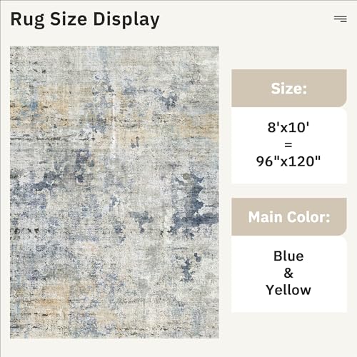 Abstract Rug 8x10 Large Living Room Area Rugs Washable Blue (Blue/Yellow / 8' x 10' (Rectangular))